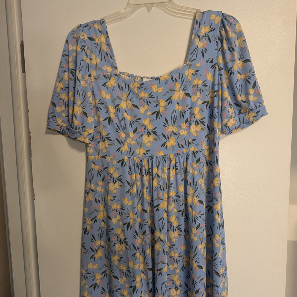 Floral Blue Dress with Yellow Flowers